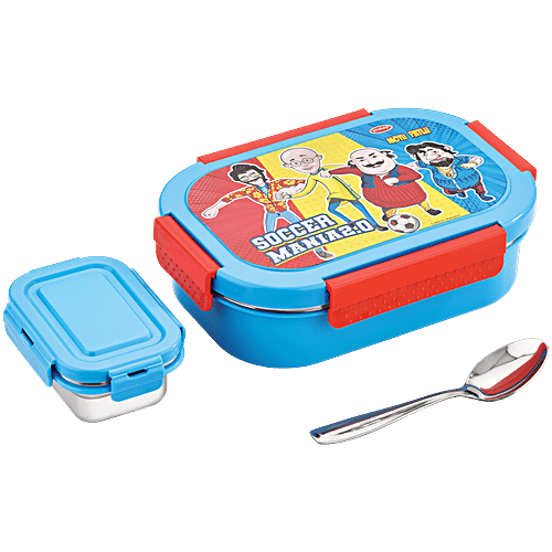 Pratap Lunch Box Steel, Motu Patlu, Blue, 650 ml  