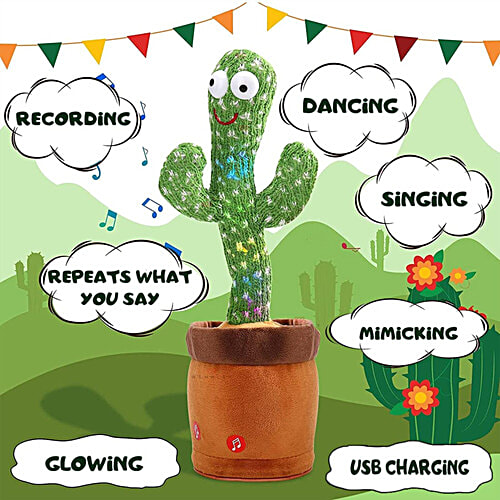 Wembley Dancing/Talking Cactus - For Kids, Wriggle & Singing, Recording Repeat Words,Green, 1 pc  Wriggle & Singing
 Recording Repeat Words
 Glowing