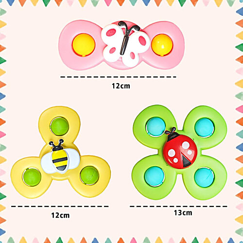 Wembley Insect Suction Cup Spinner Toy - For Babies, Top Rotating Montessori Learning Toy Sticks To Smooth Surface, Multicolour, 3 pcs  Baby Bath Toys, Pop up Toys, Waterproof Suction Cup Spinning