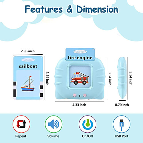 Wembley Talking Flash Cards - Educational Learning Toys, For Kids, Early Talking English Words, Learning Machine, Blue, 1 pc (112 Cards) Talking Flash Cards
 Educational Learning Toys
 Early Talking English Words