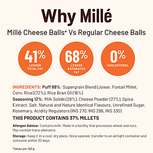 Mille Cheese Balls - Made With Millets, Baked, 35 g  Not Fried, No Preservatives