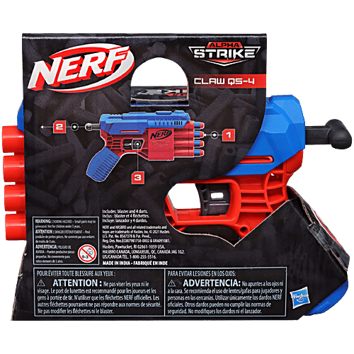 Nerf Alpha Strike Claw QS-4 Blaster - 4-Dart Blasting, Includes 4 Official Elite Foam Darts, Easy To Load, Prime & Fire, 1 pc 4-Dart Blasting
Easy To Load, Prime & Fire