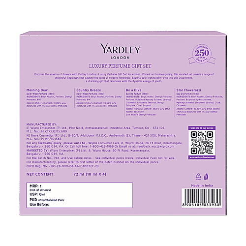 Yardley London Luxury Perfume Gift Set Combo For Women, 60 ml (15 ml x 4 pcs) 