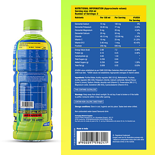 Fast&Up Fast&Up Reload Lemon Blast Energy Drink, 500 ml  Ready To Drink, Instant Hydration, 5 Essential Electrolytes, Less than 1 g Sugar per Serving