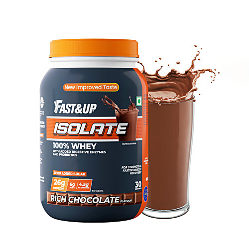 Fast&Up Isolate Rich Chocolate Whey - With Added Digestive Enzymes & Probiotics, 930 g 30 Servings, No Added Sugar