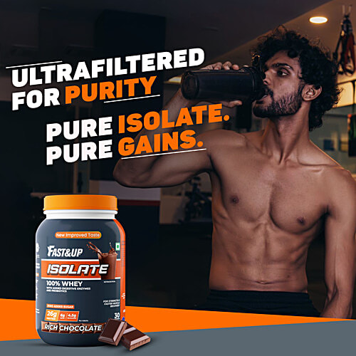 Fast&Up Isolate Rich Chocolate Whey - With Added Digestive Enzymes & Probiotics, 930 g 30 Servings, No Added Sugar