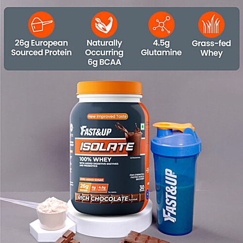 Fast&Up Isolate Rich Chocolate Whey - With Added Digestive Enzymes & Probiotics, 930 g 30 Servings, No Added Sugar