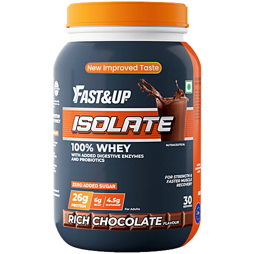 Fast&Up Isolate Rich Chocolate Whey - With Added Digestive Enzymes & Probiotics, 930 g 30 Servings, No Added Sugar