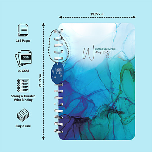 Paperkraft A5 Designer Wiro Hard Bound Notebook 168 Pages - Ruled Pages, Paper Dangler, Underwater Theme Happiness Comes In Waves, 1 pc 3 Special Inserts