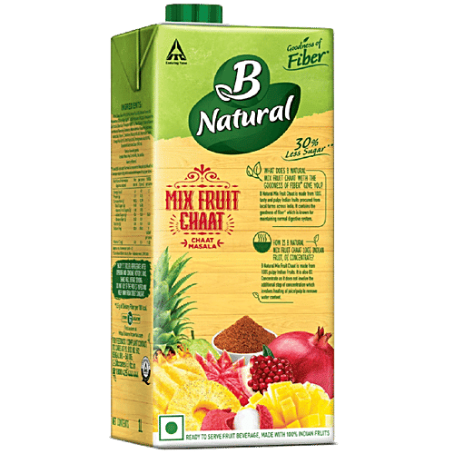 B Natural Mixed Fruit Chaat with Chaat Masala, 1 L  Chaat Masala, 30% Lesser Sugar, High Fibre, Ready To Drink