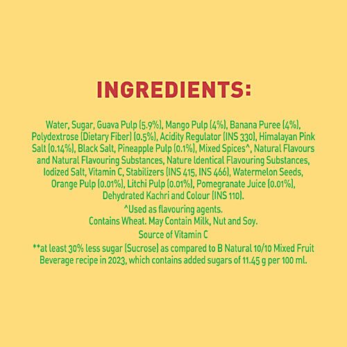 B Natural Mixed Fruit Chaat with Chaat Masala, 1 L  Chaat Masala, 30% Lesser Sugar, High Fibre, Ready To Drink