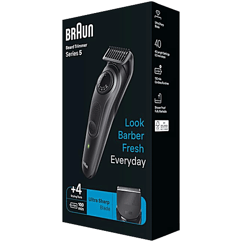 Braun Beard Trimmer - Series 5, BT5410, Space Grey, 1 pc  Lifetime Sharp Blades, 39 Length Settings, Advanced German Engineering, 100-min Runtime