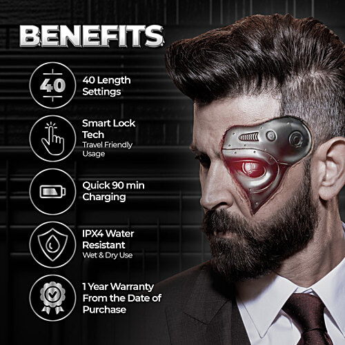 Beardo Chrome Beast Multipurpose Trimmer Set For Men With 40 Length Settings, 6 Attachments, Dock, & 90 Min Runtime, 1 pc  All In 1 Beard, Hair, Body, Precision, Ear, Nose Trimmer