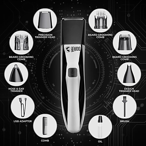 Beardo Chrome Beast Multipurpose Trimmer Set For Men With 40 Length Settings, 6 Attachments, Dock, & 90 Min Runtime, 1 pc  All In 1 Beard, Hair, Body, Precision, Ear, Nose Trimmer