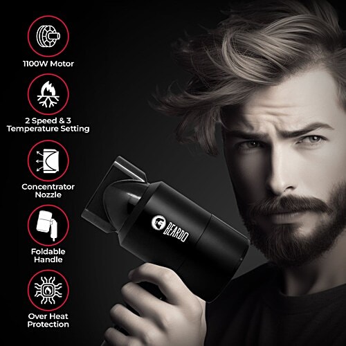Beardo BEARDO Styling Gun Hair Dryer with 3 Heat Settings & Cool Flow (Thermo-Protect Technology, Black), 1 Unit 3 Heat 2 Speed Setting, Hair Dryer For Men, Travel Friendly