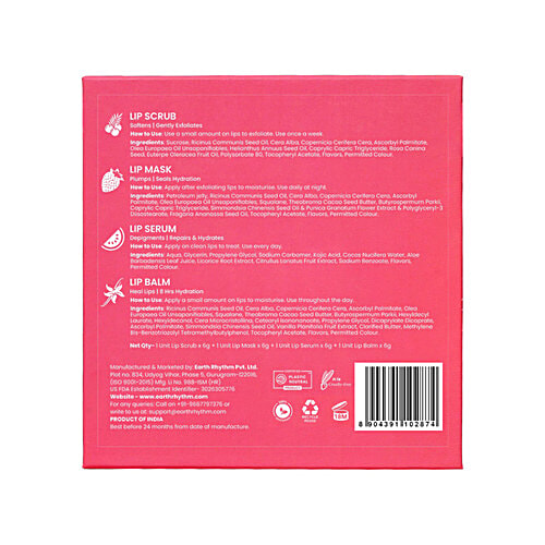 Earth Rhythm Earth Rhythm Lippie Stack, 16 g (4 N x 4 g each) Lip Scrub, Lip Mask, Lip Balm, Lip Serum