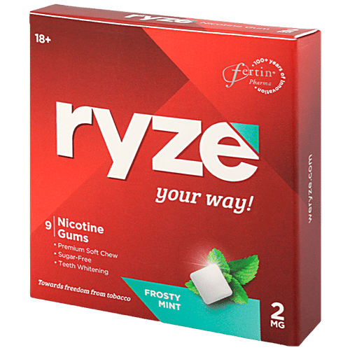Ryze Nicotine Gums - 2 mg, Frosty Mint, Sugar Free, 1 pc (9 pcs) Nicotine Replacement Therapy, 2 mg, 9 Gums