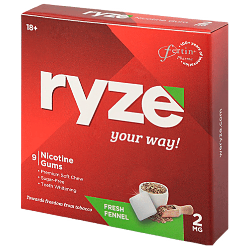 Ryze Nicotine Gums - 2 mg, Fresh Fennel, Sugar Free, 1 pc (9 pcs) Nicotine Replacement Therapy, 2 mg, 9 Gums