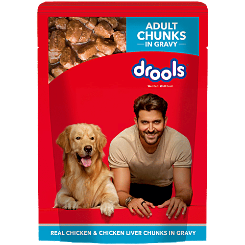 Drools Adult Wet Dog Food, Real Chicken & Chicken Liver Chunks In Gravy, 900 g (6 Pouch x 150 g each) 