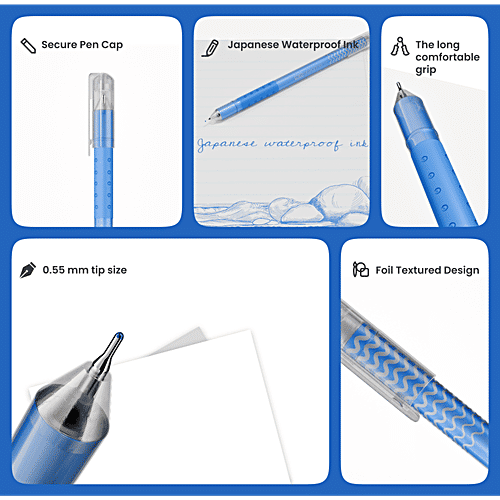 Linc Ocean Gel Pens - 0.55 mm Tip, Blue Ink, 10 pcs  Smooth Writing
 Comfortable Grip