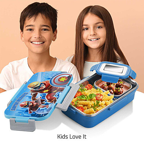 Signoraware Nugget Stainless Steel Lunch Box - Airtight & Leakproof, Blue, 2 pcs (700 ml + 130 ml) 