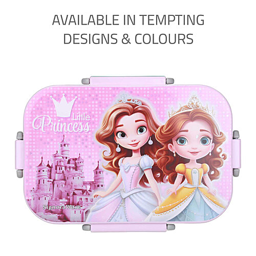 Signoraware Chipmunk Stainless Steel Insulated Kids Lunch Box - With Container, Little Princess, Pink, 2 pcs (850 ml + 130 ml)