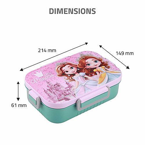 Signoraware Chipmunk Stainless Steel Insulated Kids Lunch Box - With Container, Little Princess, Pink, 2 pcs (850 ml + 130 ml)