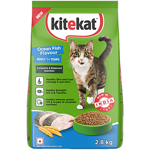 Kitekat Adult 1+ Years Dry Cat Food - Ocean Fish Flavour, 2.8 kg Pouch Complete and Balanced Nutrition