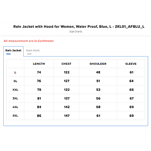 Zeel Rain Jacket With Hood For Women, Waterproof, Blue, L, 1 pc