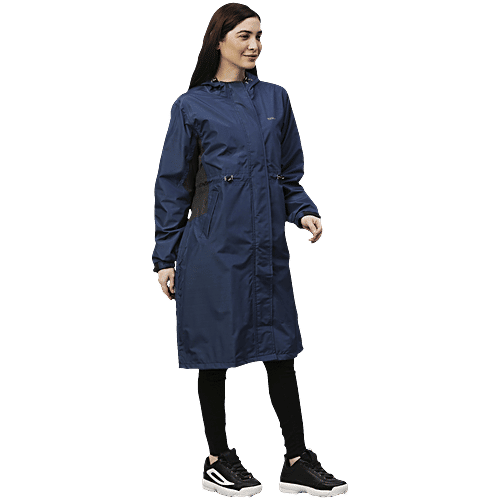 Zeel Rain Jacket With Hood For Women, Waterproof, Blue, L, 1 pc