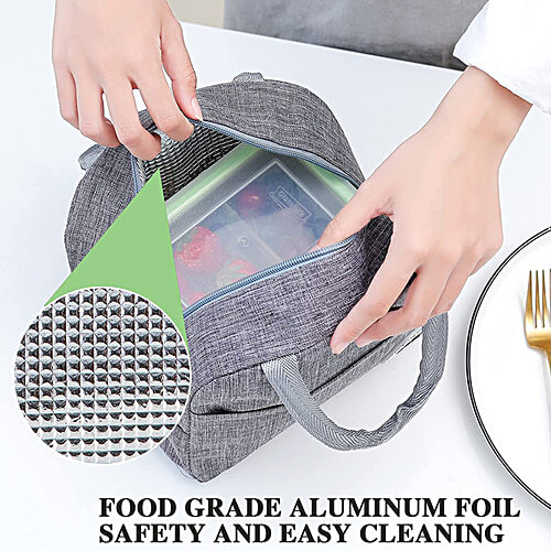 JBG Home Store Lunch Bag - Aluminum Foil Insulated, Leak Proof, Grey, 1 pc