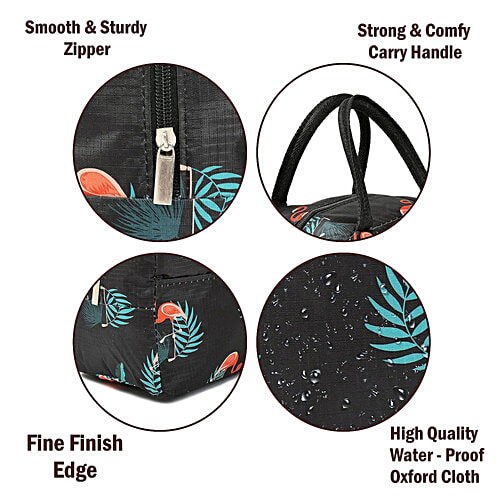 JBG Home Store Kids Lunch Bag - Aluminium Foil Insulated, Leak Proof, Flamingo Print, Black, 1 pc  