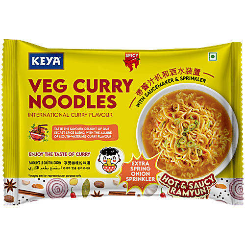 Keya Veg Curry Noodles - Hot & Saucy Ramyun, 83.5 g Pouch 