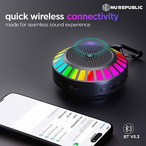 Nu Republic Sonic Pop 50 Bluetooth Speaker - With Upto 14 Hrs Playtime, RGB LED Lights, 5W Output, 50 mm Dynamic Drivers, BT V5.3, Black, 1 pc