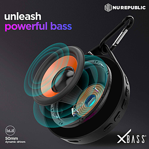 Nu Republic Sonic Pop 50 Bluetooth Speaker - With Upto 14 Hrs Playtime, RGB LED Lights, 5W Output, 50 mm Dynamic Drivers, BT V5.3, Black, 1 pc