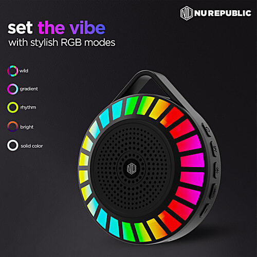 Nu Republic Sonic Pop 50 Bluetooth Speaker - With Upto 14 Hrs Playtime, RGB LED Lights, 5W Output, 50 mm Dynamic Drivers, BT V5.3, Black, 1 pc