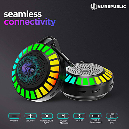 Nu Republic Sonic Pop 50 Bluetooth Speaker - With Upto 14 Hrs Playtime, RGB LED Lights, 5W Output, 50 mm Dynamic Drivers, BT V5.3, Black, 1 pc
