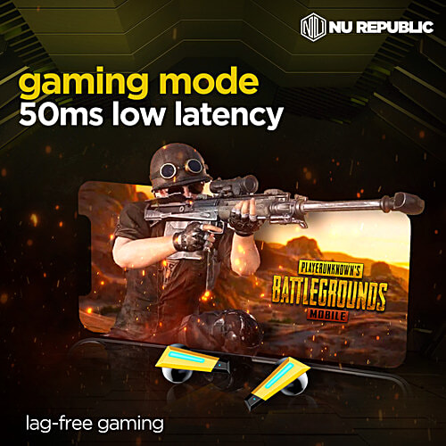 Nu Republic Transform X Bluetooth Earphones - With X Bass, Wireless, ENC Technology, 60 Hrs Playtime, TWS With Mic & Hall Sensor, Fast Charge, Dual Mode (Game/Music), LED Lights, Yellow, 1 Unit  