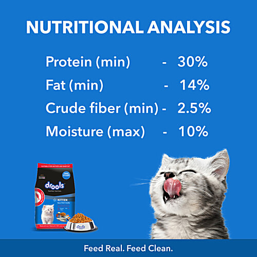 Drools Mackerel Kitten Dry Cat Food, 1 kg (Get Free Container)
