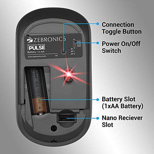 Zebronics MS Wireless Optical Mouse - Pulse Black, 1 pc  