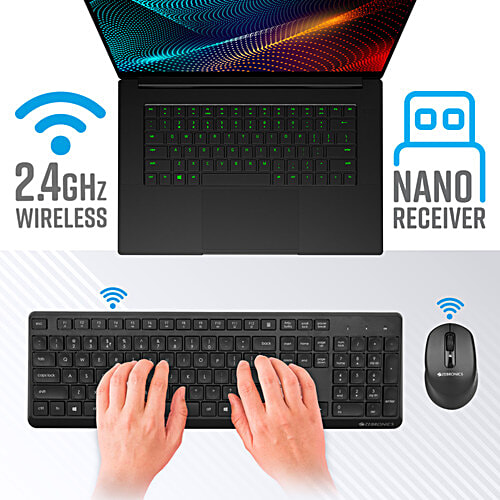 Zebronics KB Combo Wireless Keyboard & Mouse - Companion 200 Black, 2 pcs
