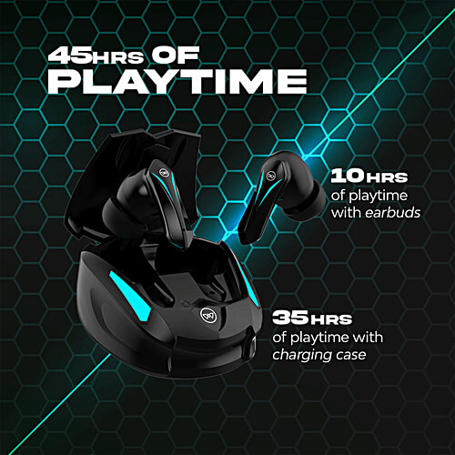 Wing'S Phantom 550 Earbuds With Low Latency Game Mode, 45 hr Playtime, Touch Controls Bluetooth Gaming Headset, Black, True Wireless, 1 pc  