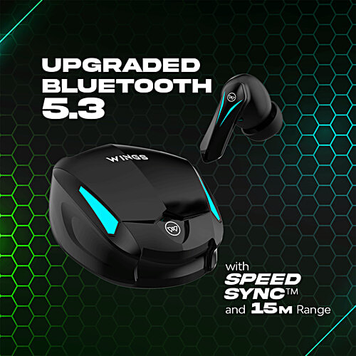 Wing'S Phantom 550 Earbuds With Low Latency Game Mode, 45 hr Playtime, Touch Controls Bluetooth Gaming Headset, Black, True Wireless, 1 pc  