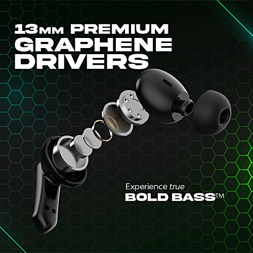 Wing'S Phantom 550 Earbuds With Low Latency Game Mode, 45 hr Playtime, Touch Controls Bluetooth Gaming Headset, Black, True Wireless, 1 pc  