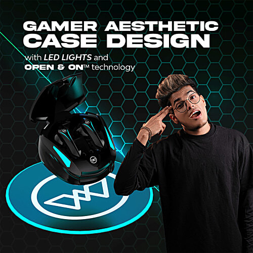 Wing'S Phantom 550 Earbuds With Low Latency Game Mode, 45 hr Playtime, Touch Controls Bluetooth Gaming Headset, Black, True Wireless, 1 pc  