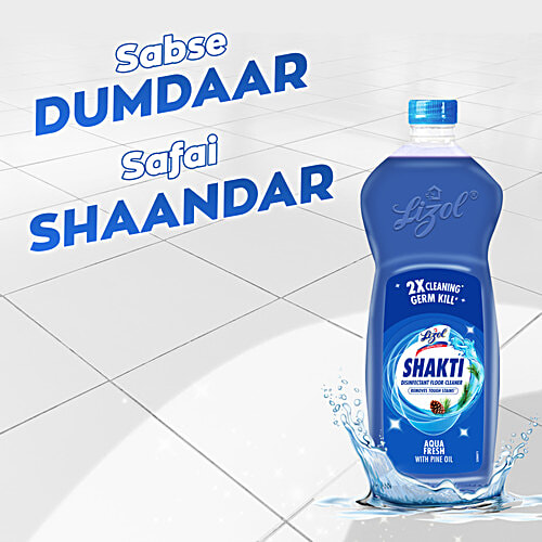 Lizol Shakti Disinfectant Floor Cleaner - Aqua Fresh With Pine Oil, 900 ml  2X Cleaning Germ Kill