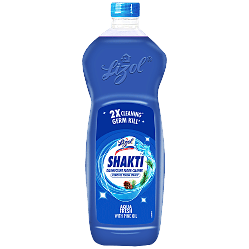 Lizol Shakti Disinfectant Floor Cleaner - Aqua Fresh With Pine Oil, 900 ml  2X Cleaning Germ Kill