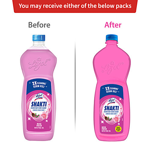 Lizol Shakti Disinfectant Floor Cleaner - Rose Fresh With Pine Oil, 900 ml 2X Cleaning Germ Kill