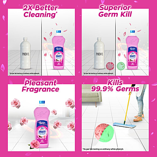 Lizol Shakti Disinfectant Floor Cleaner - Rose Fresh With Pine Oil, 900 ml 2X Cleaning Germ Kill