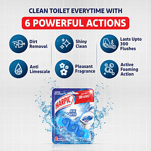 Harpic Atlantic Burst, Power Fresh 6 Toilet Cleaner Rim Block - Lasts Up To 300 Flushes, 35 g  Dirt Removal, Shiny Clean, Anti Limescale, Pleasant Fragrance, Active Foaming Action